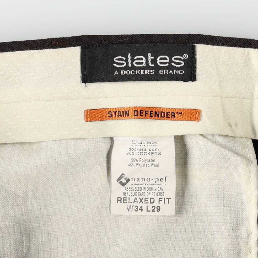 2000'S Dockers Slates Two-Pleat Poly/Wool Pants, Men's Size W35 (approx.) polyester brown type Vintage Second Hand