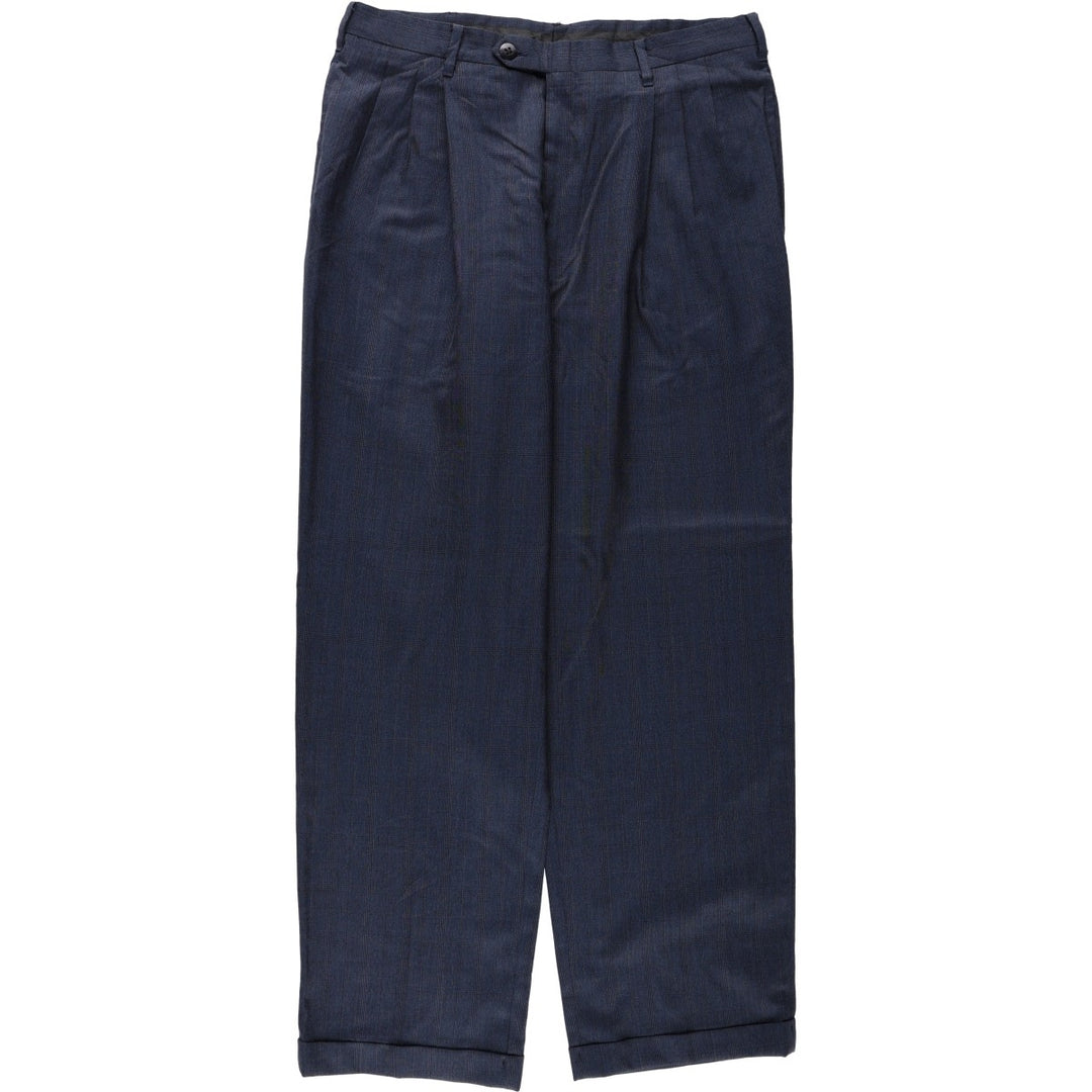 BIELLA Check Pattern Three-Pleat Slacks Pants Men's W34 (approx.) Vintage unclear navy blue type Vintage Second Hand