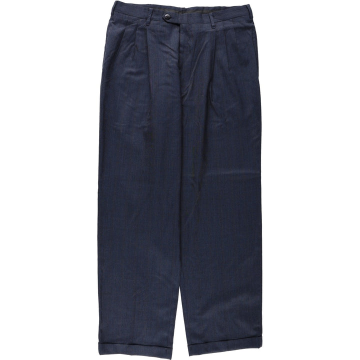 BIELLA Check Pattern Three-Pleat Slacks Pants Men's W34 (approx.) Vintage unclear navy blue type Vintage Second Hand