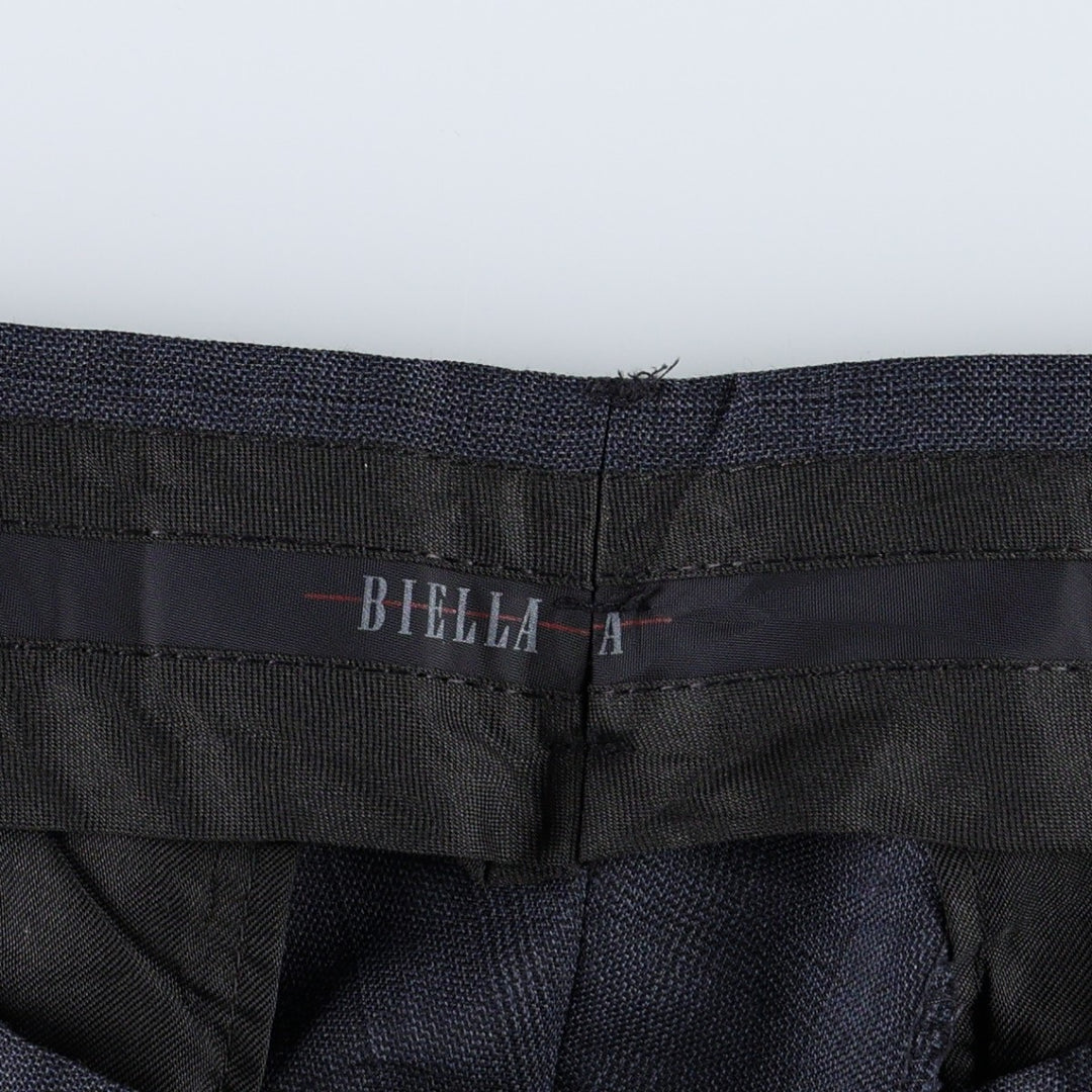 BIELLA Check Pattern Three-Pleat Slacks Pants Men's W34 (approx.) Vintage unclear navy blue type Vintage Second Hand