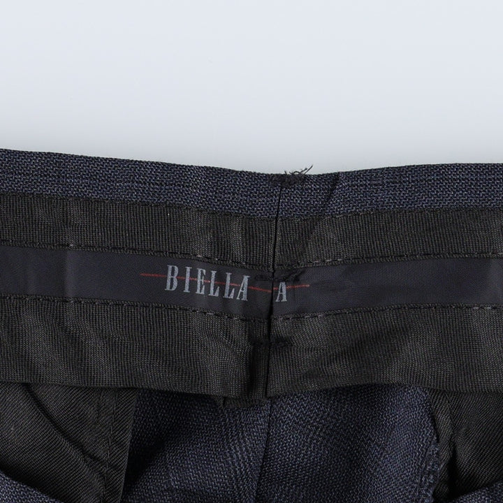 BIELLA Check Pattern Three-Pleat Slacks Pants Men's W34 (approx.) Vintage unclear navy blue type Vintage Second Hand