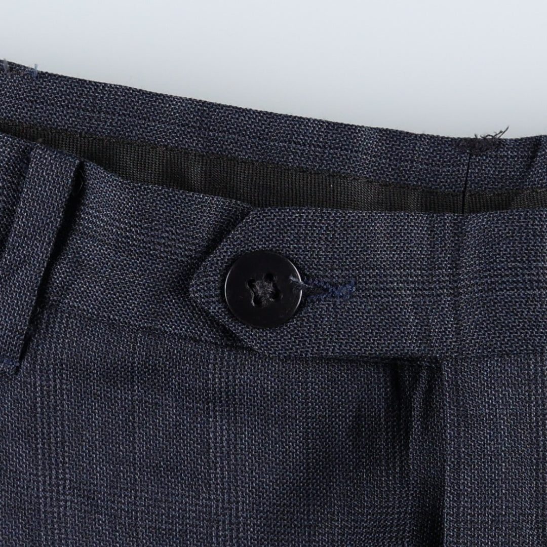 BIELLA Check Pattern Three-Pleat Slacks Pants Men's W34 (approx.) Vintage unclear navy blue type Vintage Second Hand