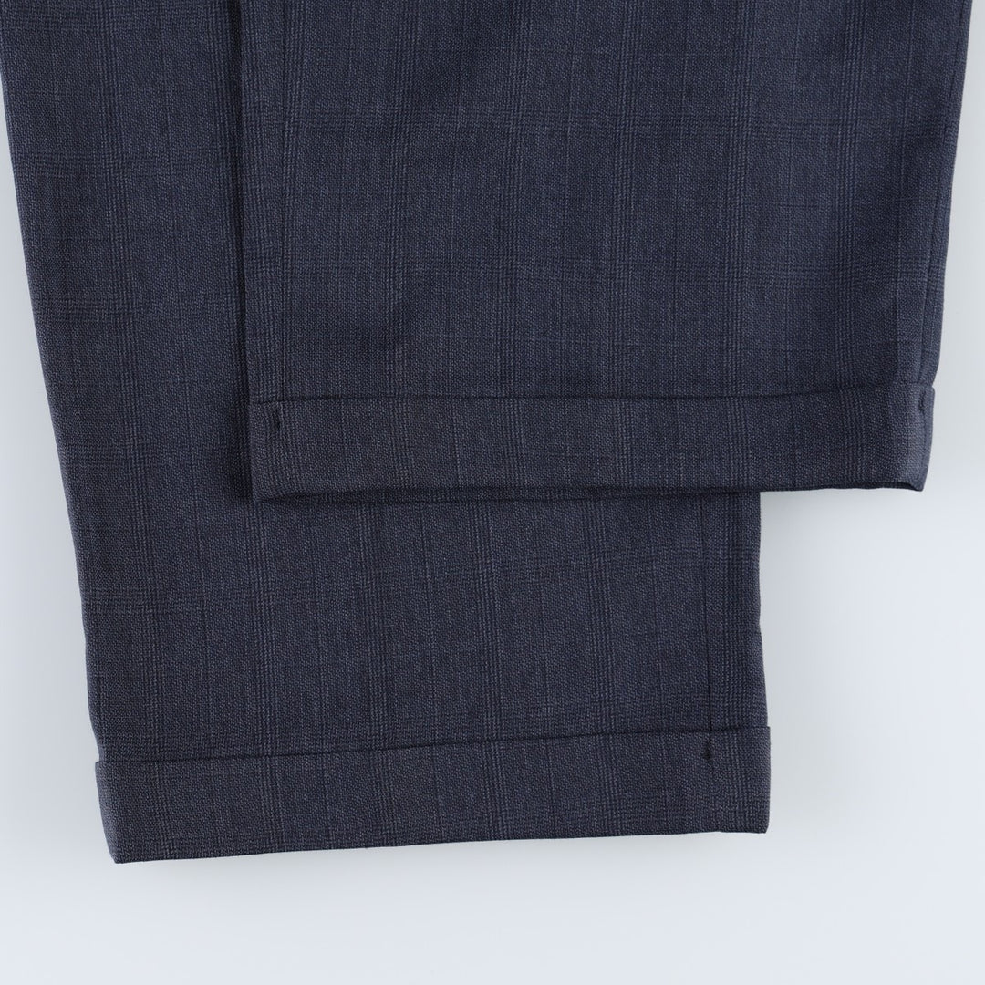 BIELLA Check Pattern Three-Pleat Slacks Pants Men's W34 (approx.) Vintage unclear navy blue type Vintage Second Hand