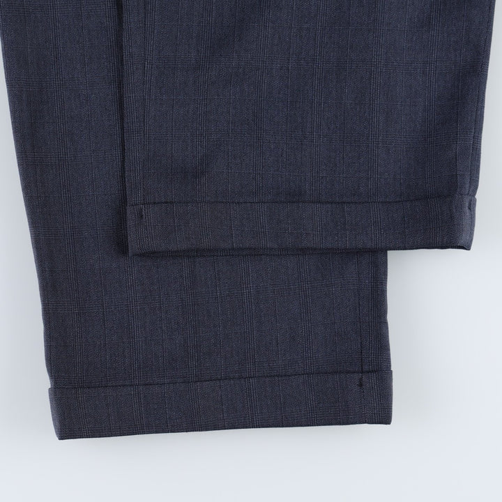 BIELLA Check Pattern Three-Pleat Slacks Pants Men's W34 (approx.) Vintage unclear navy blue type Vintage Second Hand