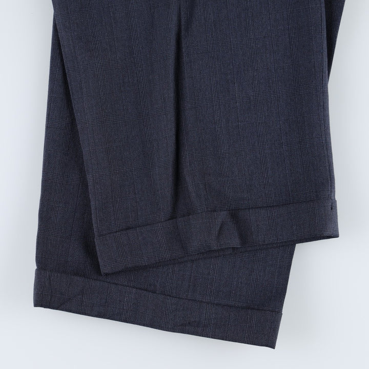 BIELLA Check Pattern Three-Pleat Slacks Pants Men's W34 (approx.) Vintage unclear navy blue type Vintage Second Hand