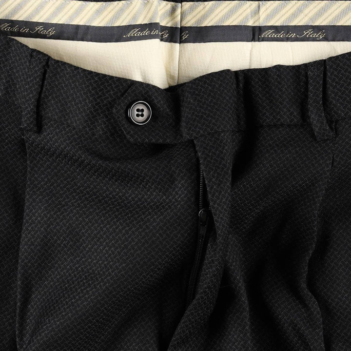 Lessona all-over print, two-pleat wool trousers/slacks, made in Italy, men's size W36 equivalent. wool black type Vintage Second Hand