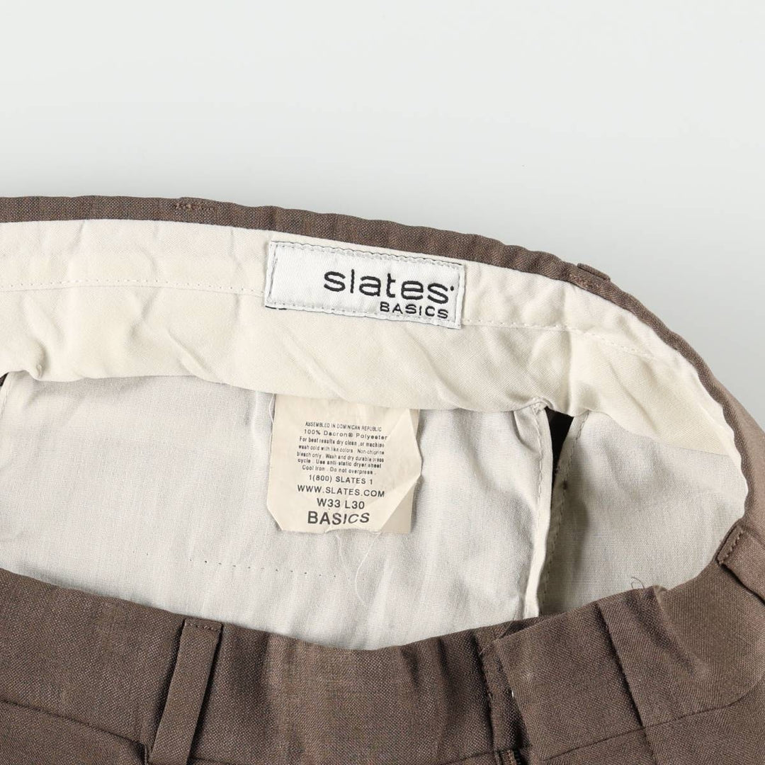 Slates BASICS slacks pants, men's size W33 (approx.) polyester brown type Vintage Second Hand