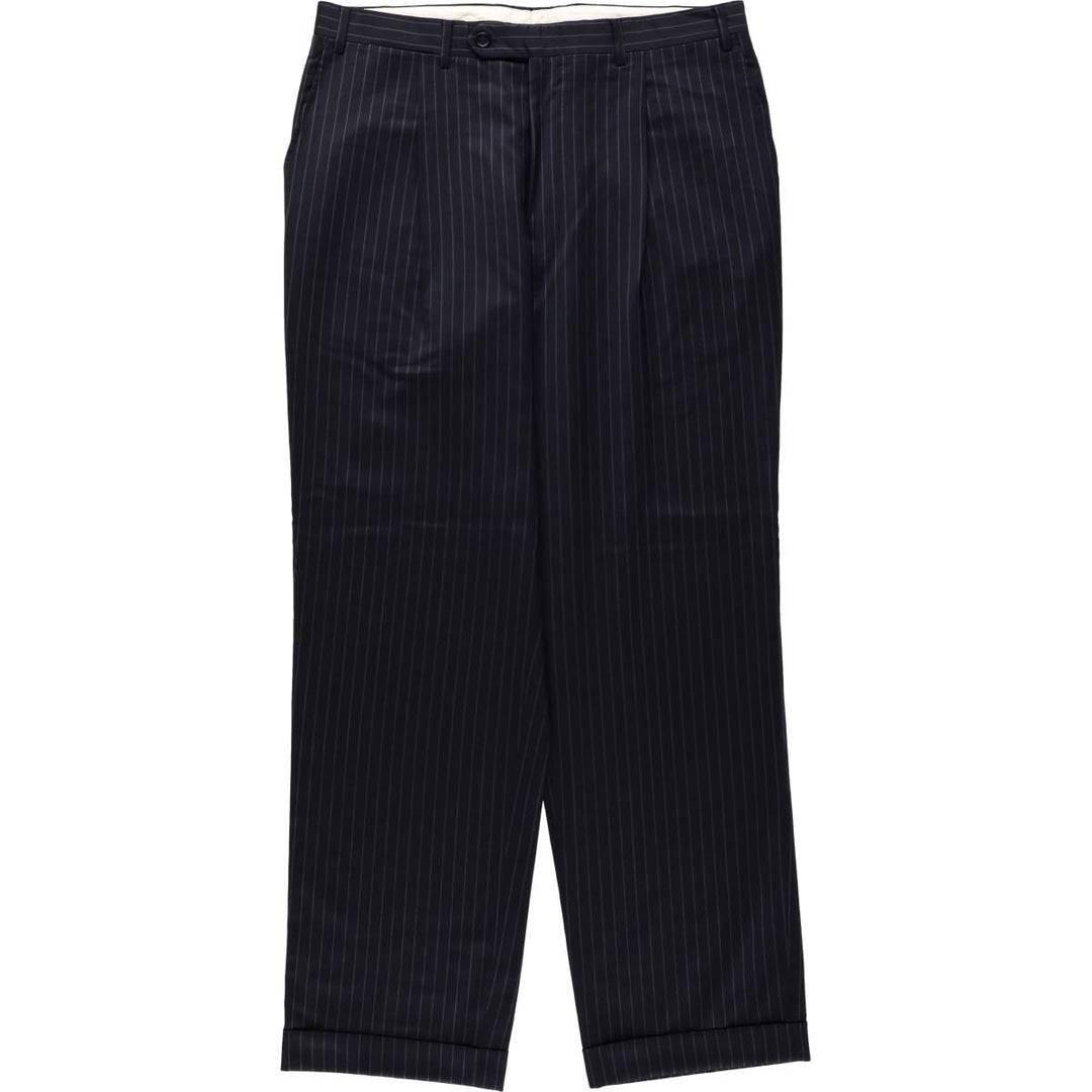 CANALI Stripe Pattern One-Pleat Wool Trousers/Slacks, Made in Italy, Men's W35 (approx.) wool navy blue type Vintage Second Hand