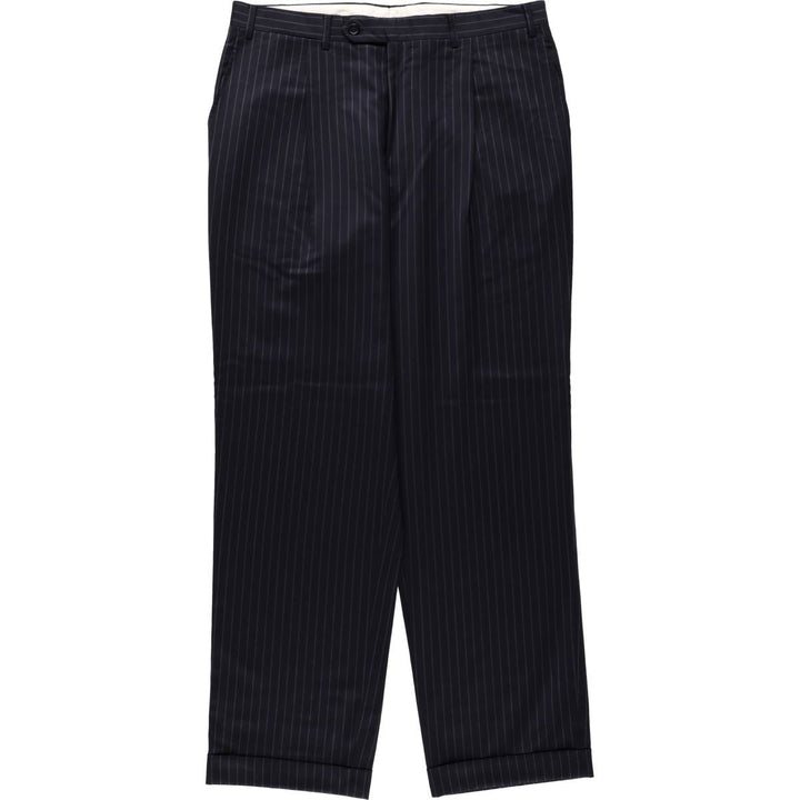 CANALI Stripe Pattern One-Pleat Wool Trousers/Slacks, Made in Italy, Men's W35 (approx.) wool navy blue type Vintage Second Hand