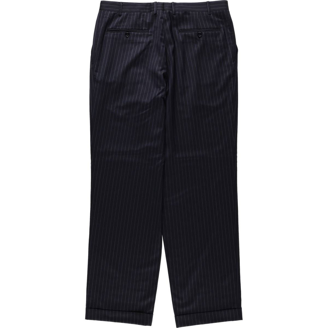 CANALI Stripe Pattern One-Pleat Wool Trousers/Slacks, Made in Italy, Men's W35 (approx.) wool navy blue type Vintage Second Hand
