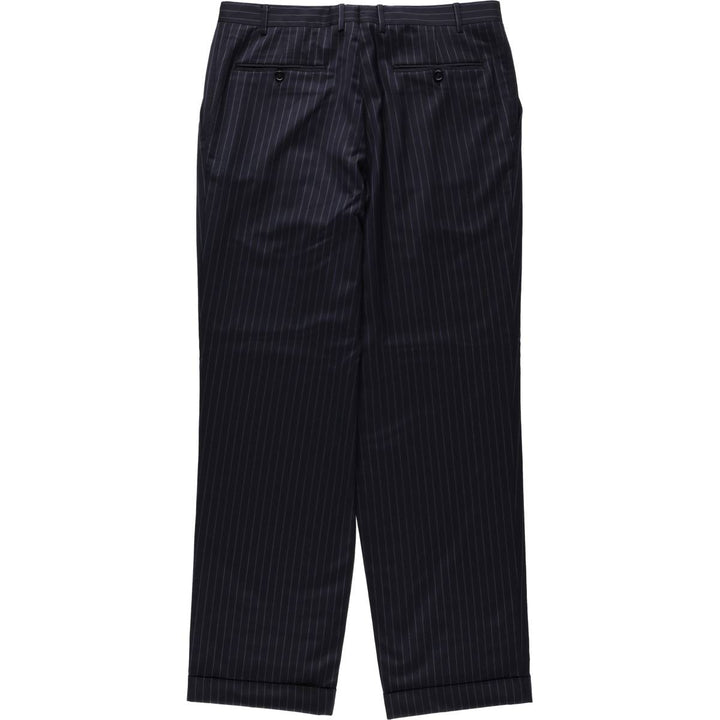 CANALI Stripe Pattern One-Pleat Wool Trousers/Slacks, Made in Italy, Men's W35 (approx.) wool navy blue type Vintage Second Hand