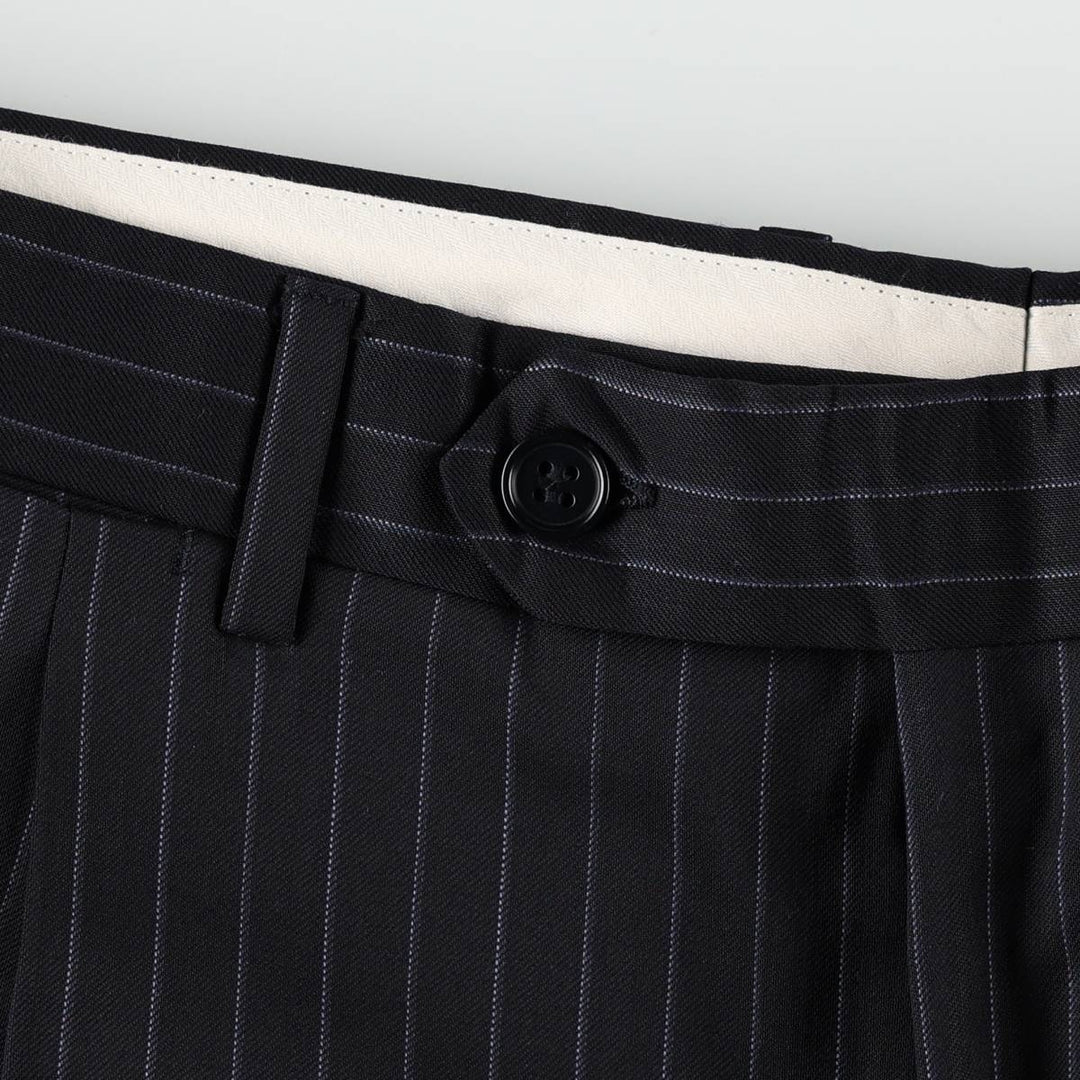 CANALI Stripe Pattern One-Pleat Wool Trousers/Slacks, Made in Italy, Men's W35 (approx.) wool navy blue type Vintage Second Hand