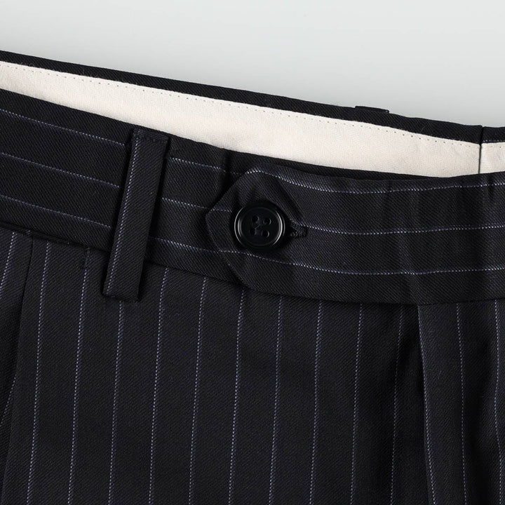 CANALI Stripe Pattern One-Pleat Wool Trousers/Slacks, Made in Italy, Men's W35 (approx.) wool navy blue type Vintage Second Hand