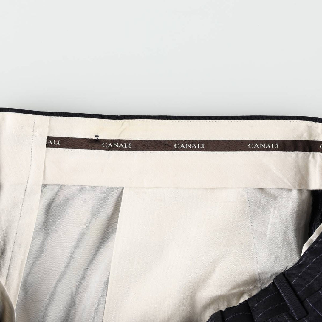 CANALI Stripe Pattern One-Pleat Wool Trousers/Slacks, Made in Italy, Men's W35 (approx.) wool navy blue type Vintage Second Hand