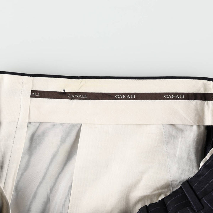 CANALI Stripe Pattern One-Pleat Wool Trousers/Slacks, Made in Italy, Men's W35 (approx.) wool navy blue type Vintage Second Hand
