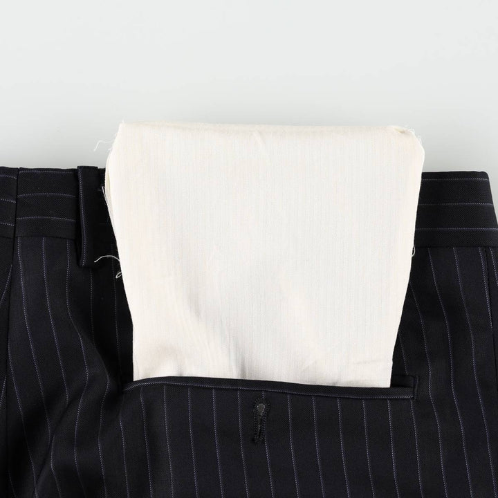 CANALI Stripe Pattern One-Pleat Wool Trousers/Slacks, Made in Italy, Men's W35 (approx.) wool navy blue type Vintage Second Hand