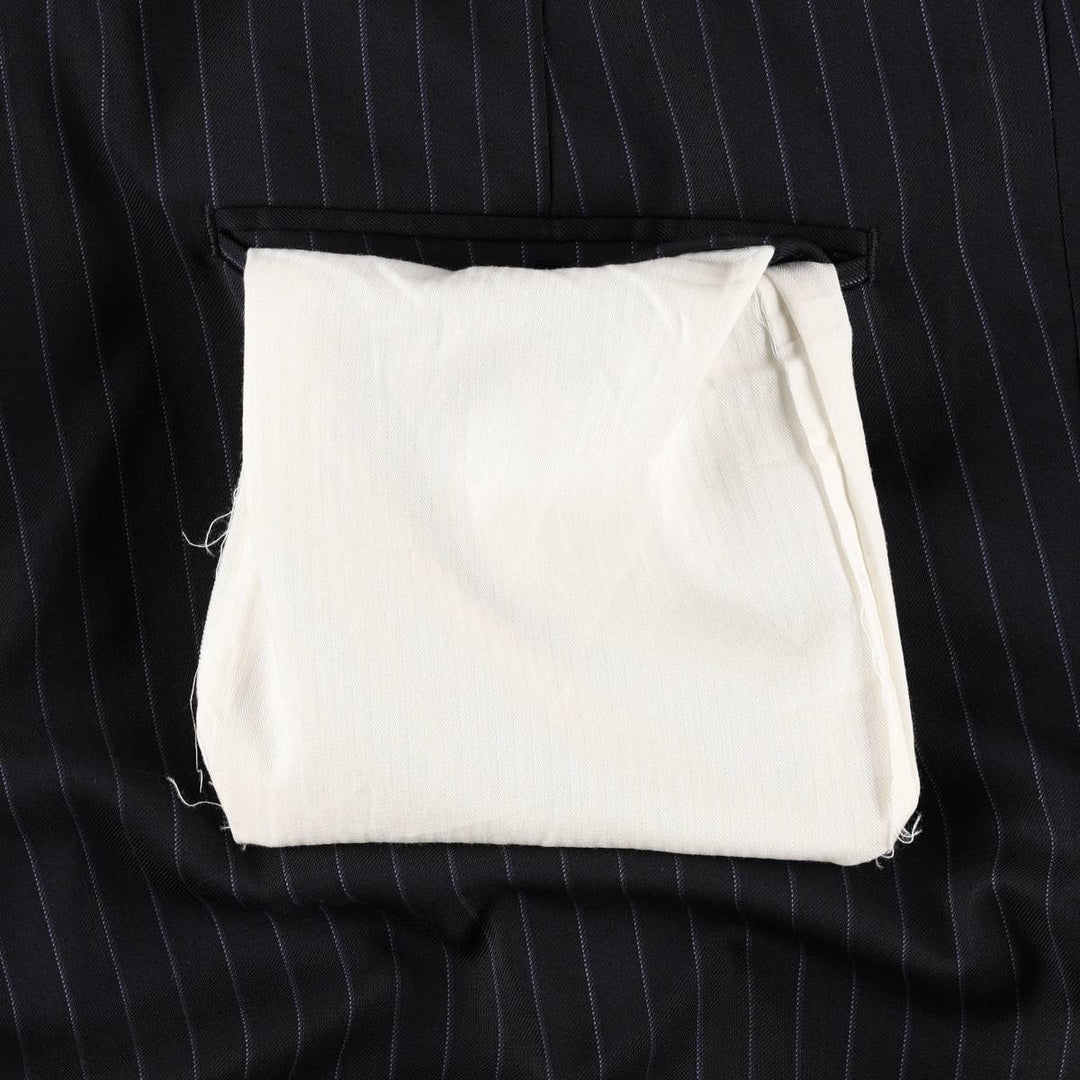 CANALI Stripe Pattern One-Pleat Wool Trousers/Slacks, Made in Italy, Men's W35 (approx.) wool navy blue type Vintage Second Hand