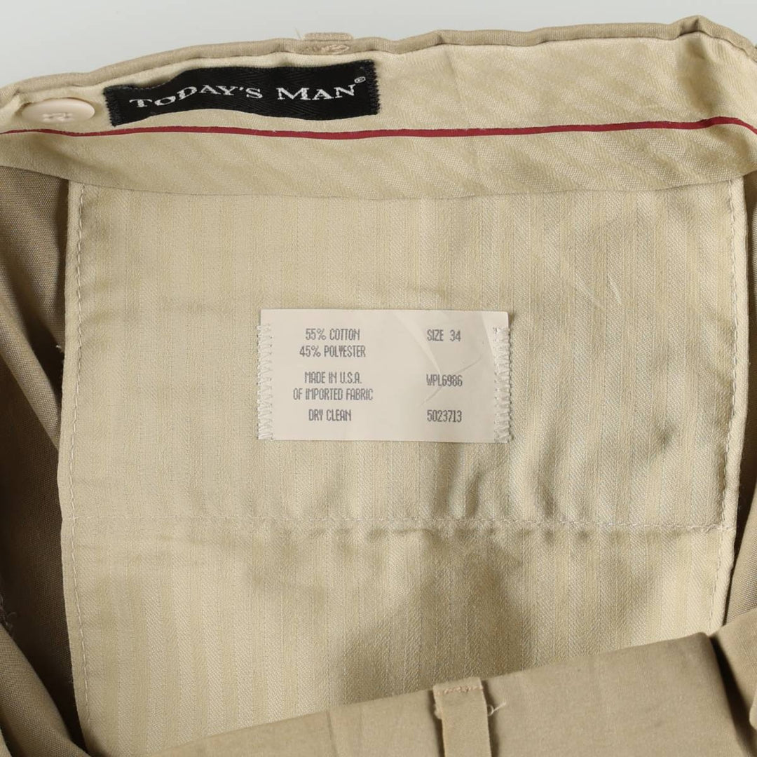~90'S JG HOOK TODAY'S MAN Two-Pleat Poly/Cotton Slacks Pants, Made in USA, Men's W34 (approx.), Vintage cotton Beige type Vintage Second Hand