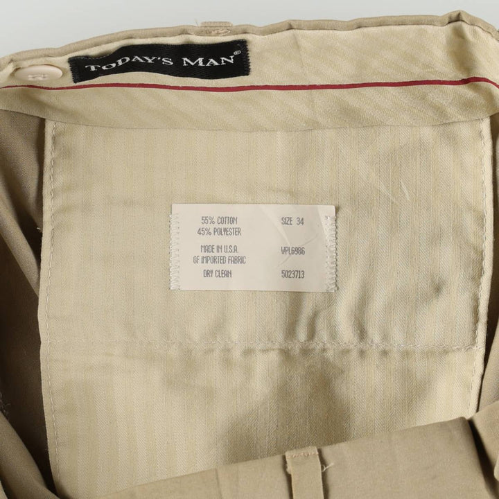~90'S JG HOOK TODAY'S MAN Two-Pleat Poly/Cotton Slacks Pants, Made in USA, Men's W34 (approx.), Vintage cotton Beige type Vintage Second Hand