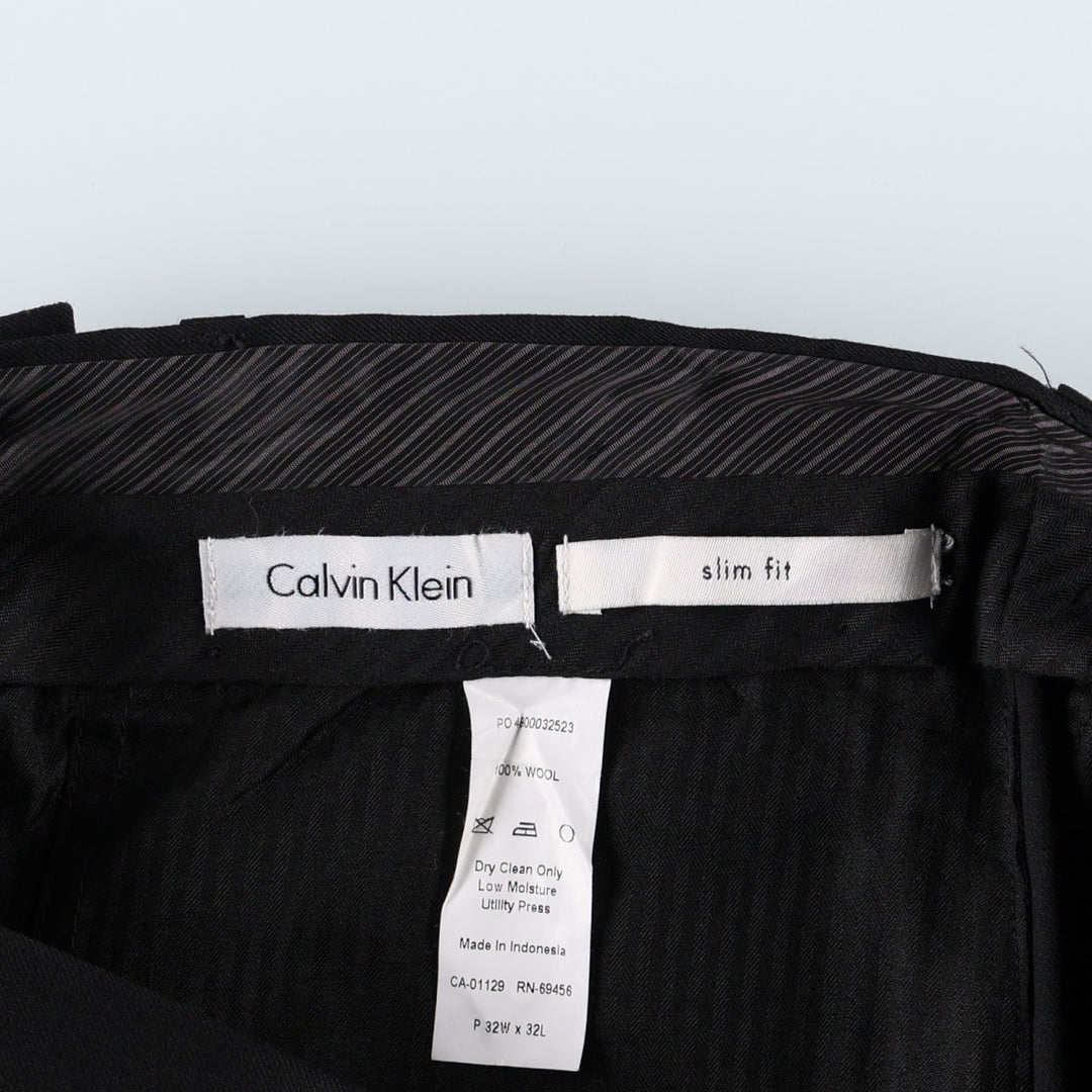 Calvin Klein slim fit wool trousers/slacks for men, equivalent to size W32. wool black type Vintage Second Hand