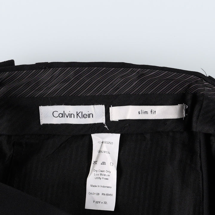 Calvin Klein slim fit wool trousers/slacks for men, equivalent to size W32. wool black type Vintage Second Hand