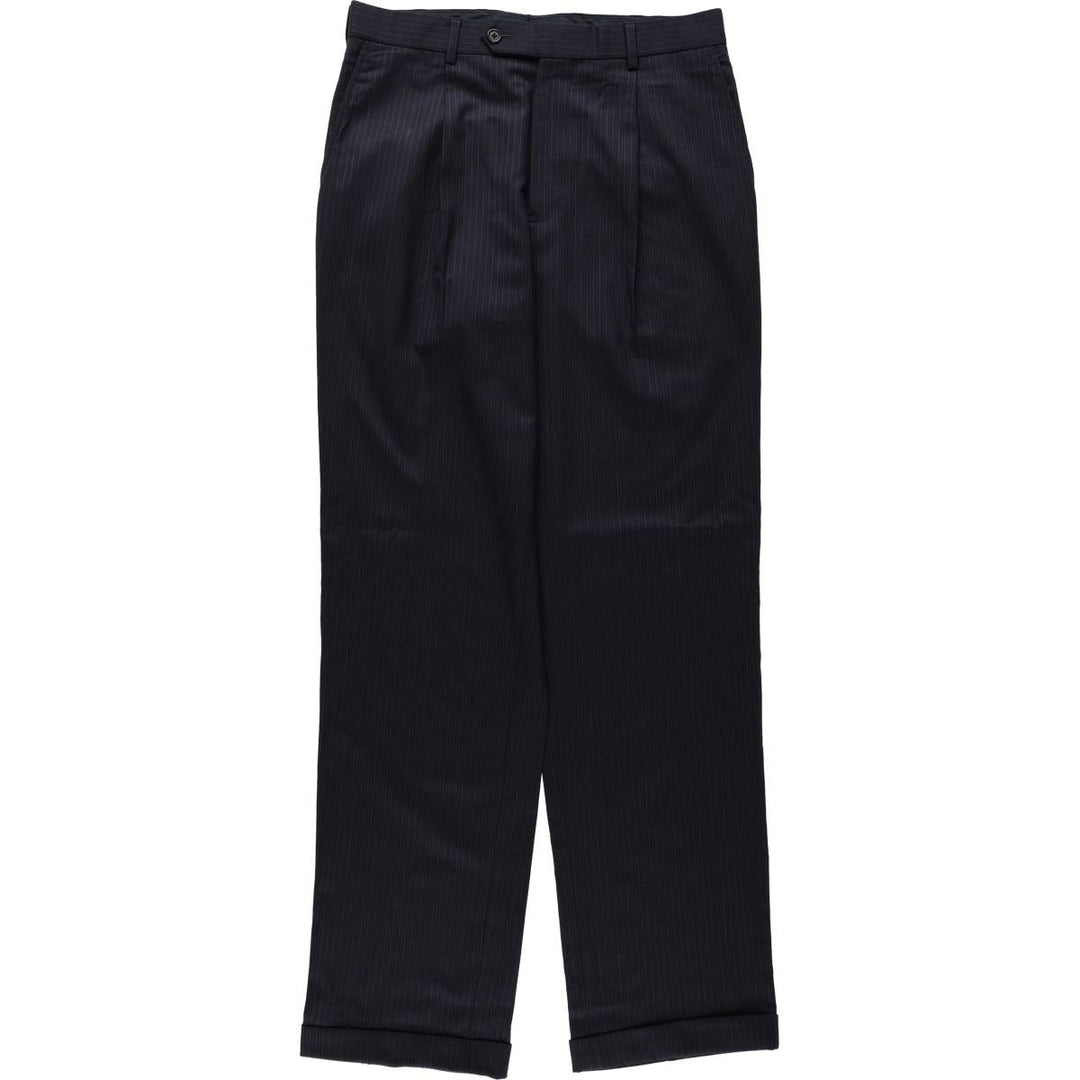 Brooks Brothers ESTABLISHED 1818 One-Pleat Stripe Pattern Wool Trousers, Men's Size W32 (approx.) wool black type Vintage Second Hand
