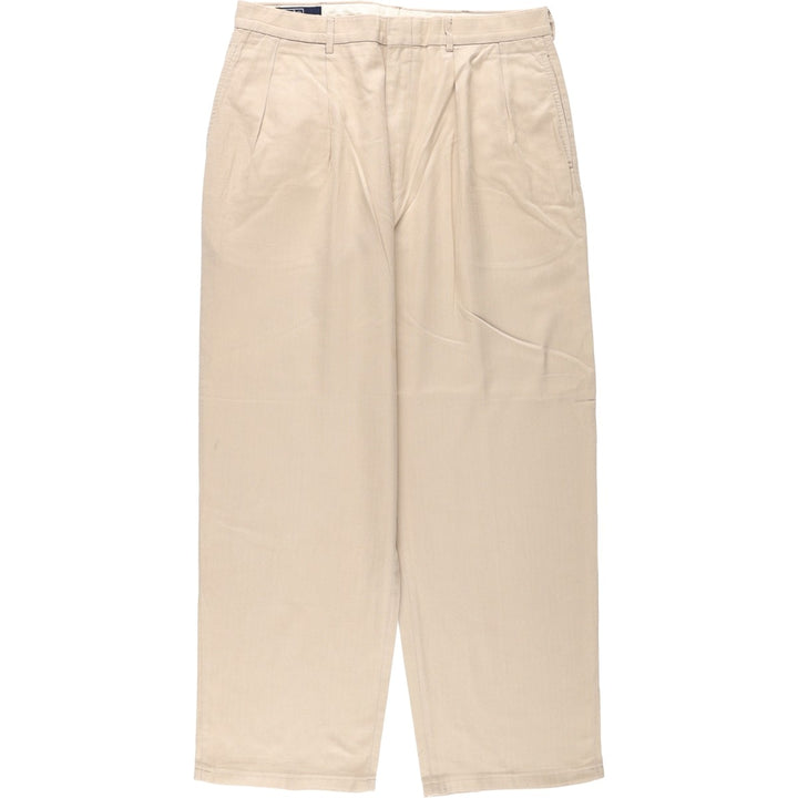 Ralph Lauren POLO by Ralph Lauren Two-Pleat Herringbone Slacks Pants, Men's Size W33 (approx.) cotton Beige type Vintage Second Hand