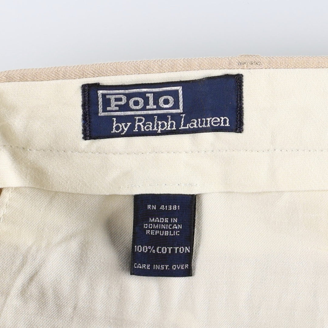 Ralph Lauren POLO by Ralph Lauren Two-Pleat Herringbone Slacks Pants, Men's Size W33 (approx.) cotton Beige type Vintage Second Hand