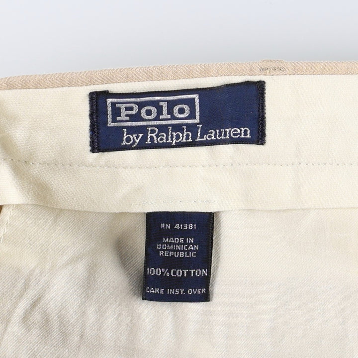 Ralph Lauren POLO by Ralph Lauren Two-Pleat Herringbone Slacks Pants, Men's Size W33 (approx.) cotton Beige type Vintage Second Hand