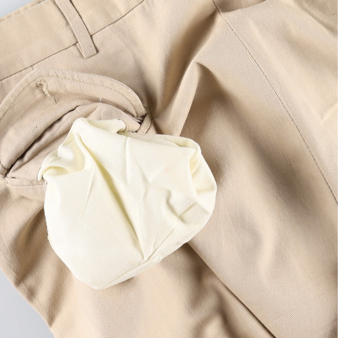 Ralph Lauren POLO by Ralph Lauren Two-Pleat Herringbone Slacks Pants, Men's Size W33 (approx.) cotton Beige type Vintage Second Hand