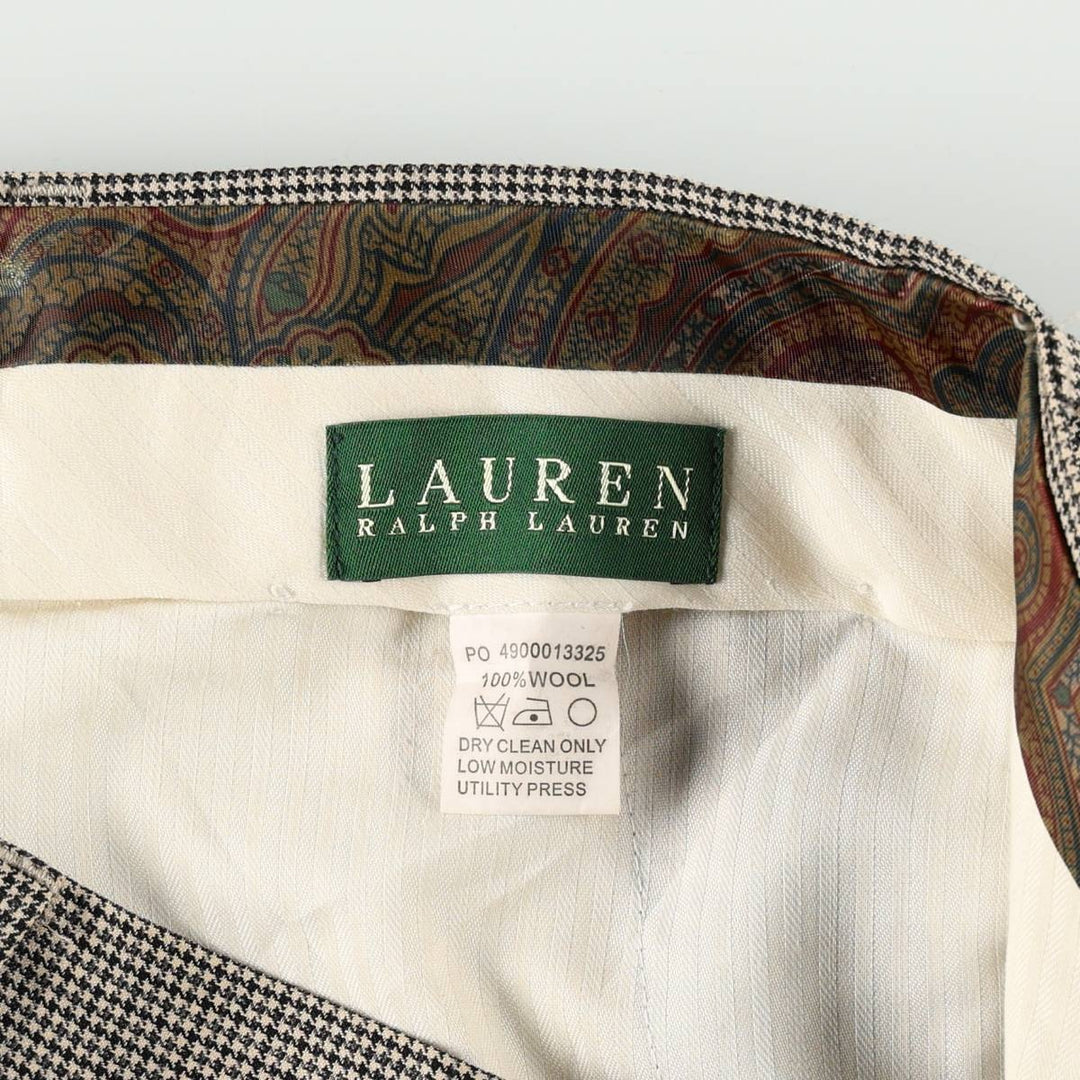 Ralph Lauren LAUREN Check Pattern Houndstooth Pattern Two-Pleat Wool Trousers Slacks Men's W34 (approx.) wool black type Vintage Second Hand