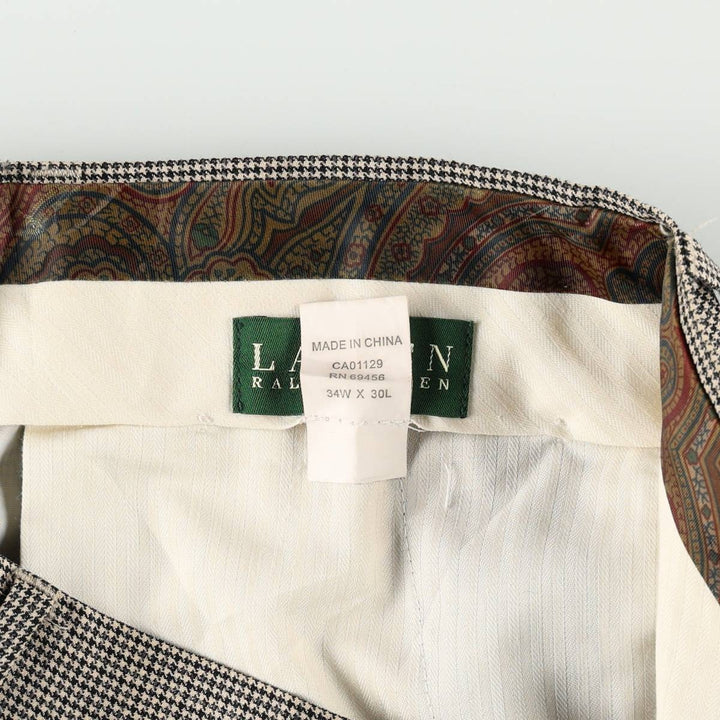 Ralph Lauren LAUREN Check Pattern Houndstooth Pattern Two-Pleat Wool Trousers Slacks Men's W34 (approx.) wool black type Vintage Second Hand
