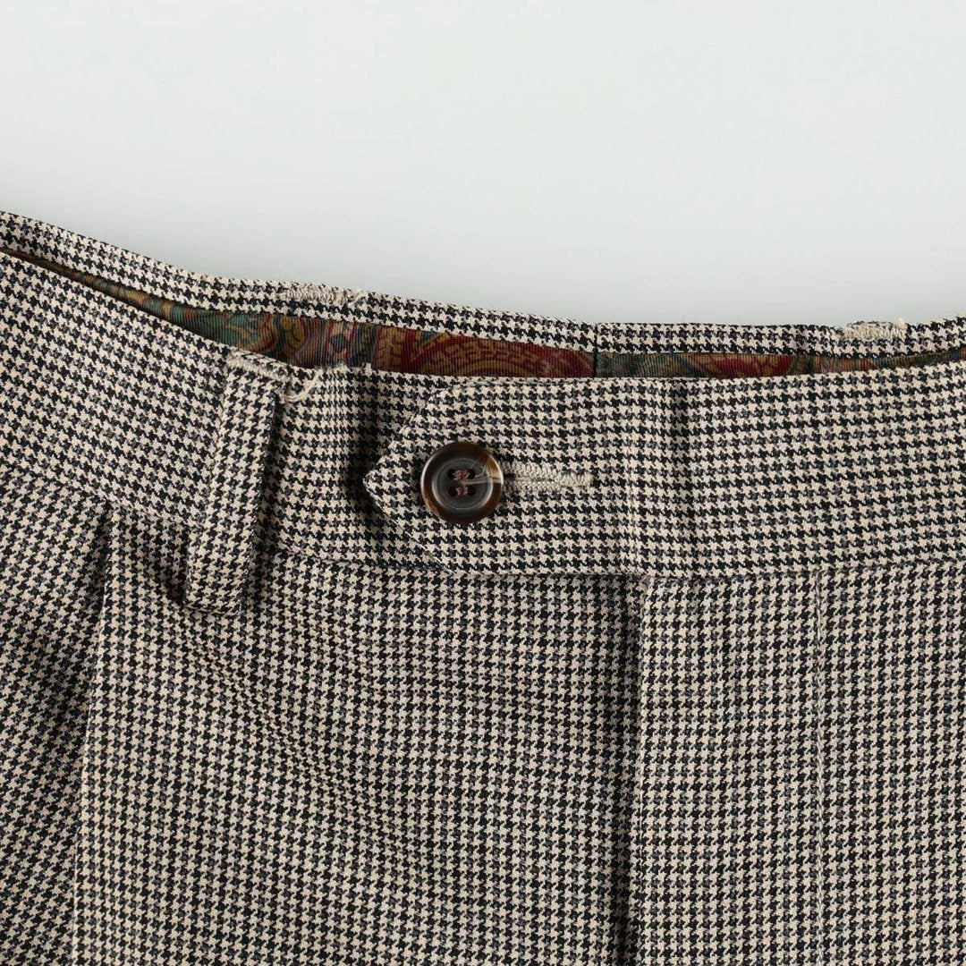 Ralph Lauren LAUREN Check Pattern Houndstooth Pattern Two-Pleat Wool Trousers Slacks Men's W34 (approx.) wool black type Vintage Second Hand