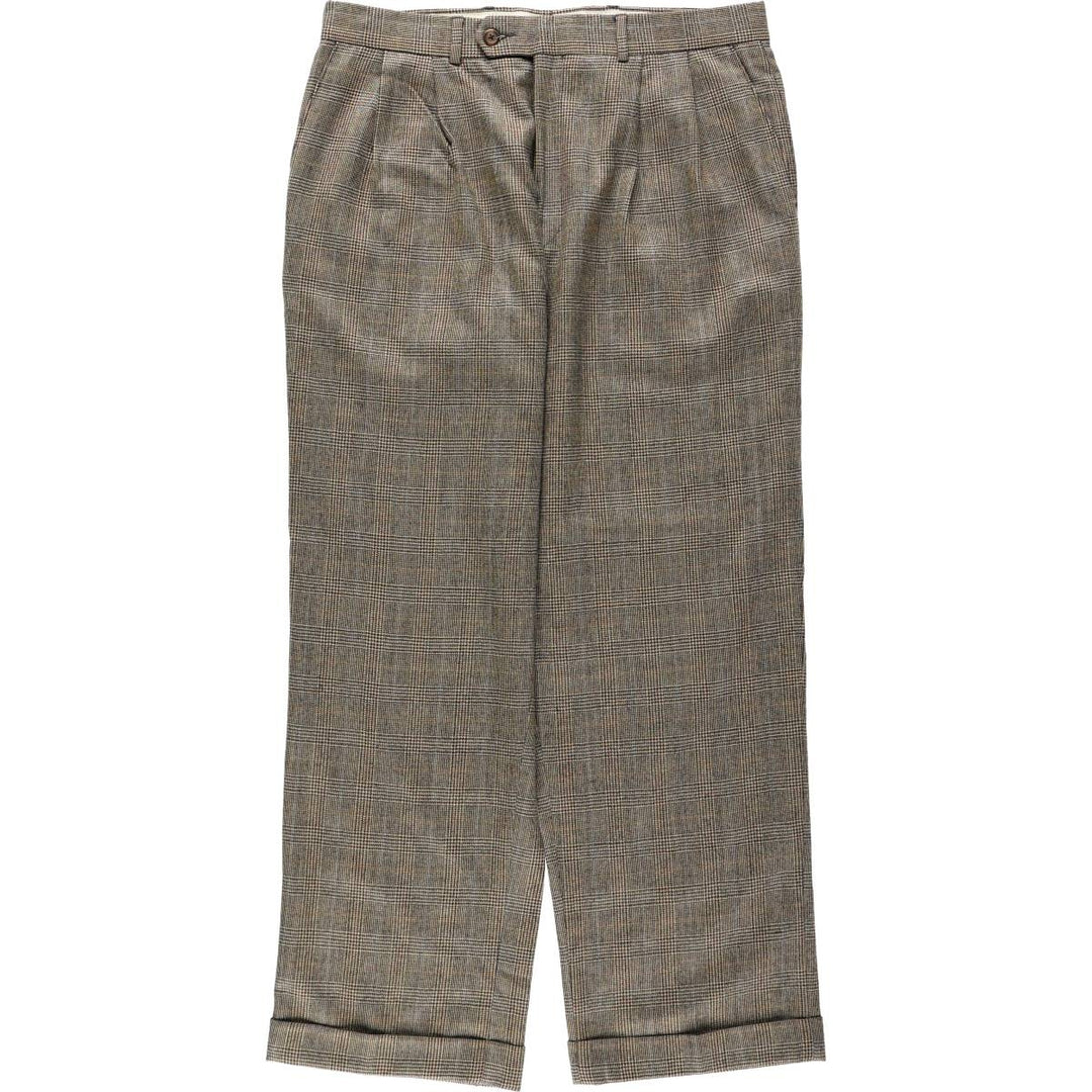 Ralph Lauren LAUREN Check Pattern Houndstooth Pattern Two-Pleat Wool Trousers Slacks Men's W34 (approx.) wool Beige type Vintage Second Hand