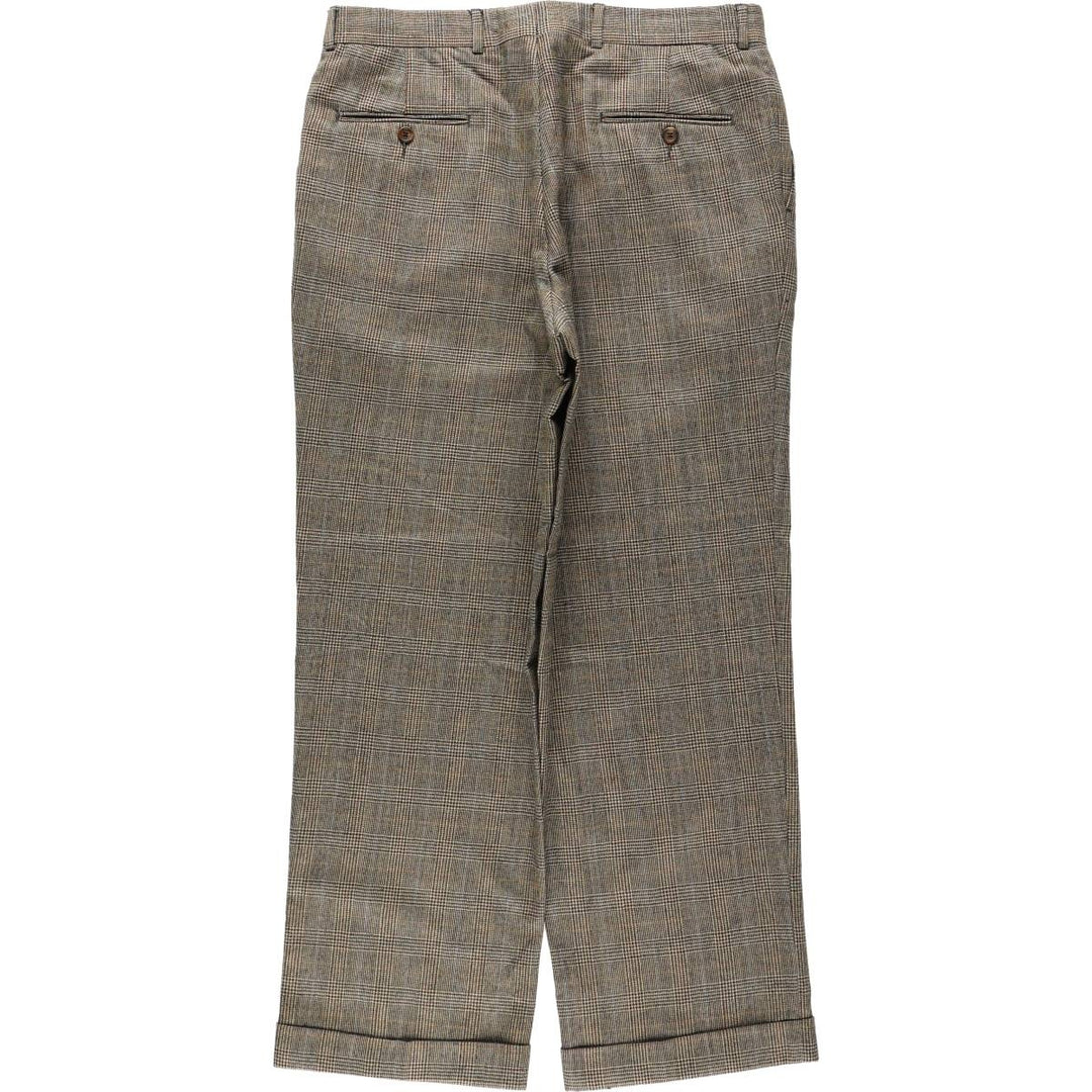 Ralph Lauren LAUREN Check Pattern Houndstooth Pattern Two-Pleat Wool Trousers Slacks Men's W34 (approx.) wool Beige type Vintage Second Hand