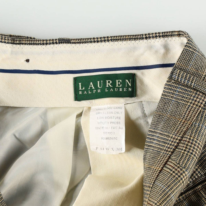 Ralph Lauren LAUREN Check Pattern Houndstooth Pattern Two-Pleat Wool Trousers Slacks Men's W34 (approx.) wool Beige type Vintage Second Hand