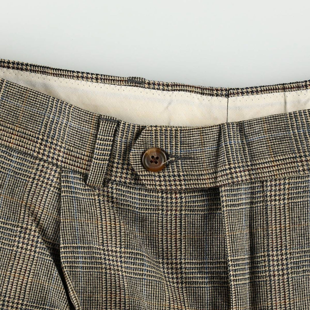 Ralph Lauren LAUREN Check Pattern Houndstooth Pattern Two-Pleat Wool Trousers Slacks Men's W34 (approx.) wool Beige type Vintage Second Hand