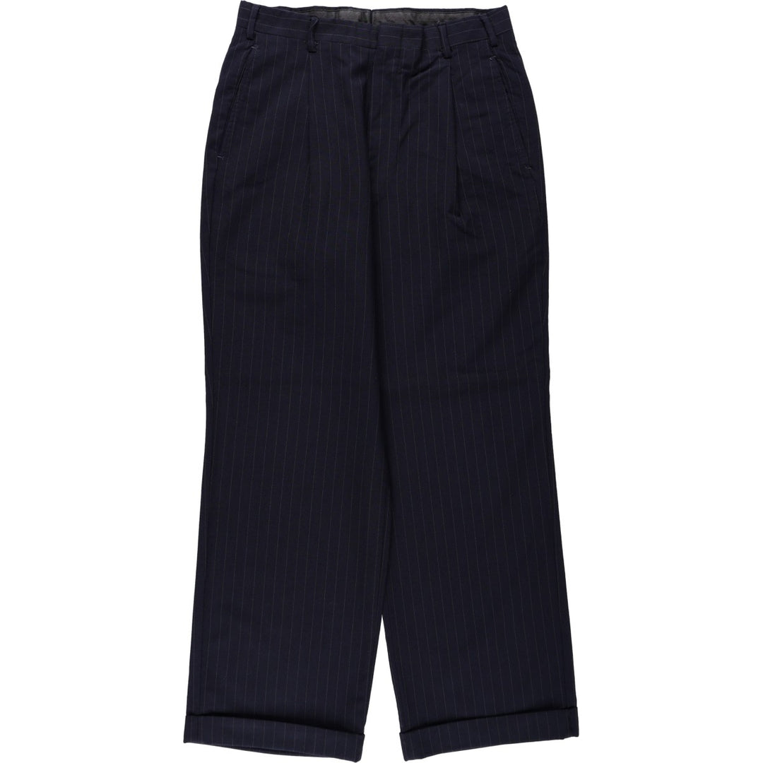 90'S Stripe Pattern One-Pleat Slacks Pants Men's W30 (approx.) Vintage unclear navy blue type Vintage Second Hand