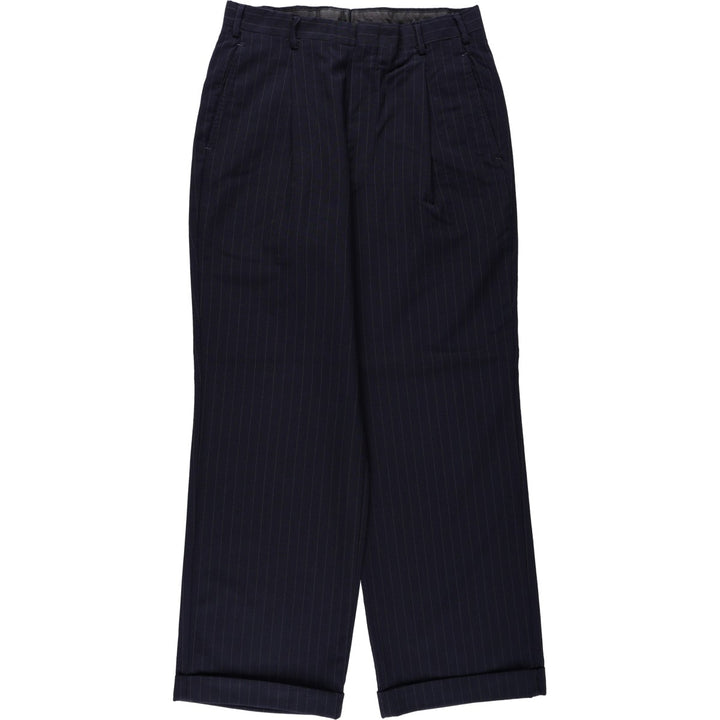 90'S Stripe Pattern One-Pleat Slacks Pants Men's W30 (approx.) Vintage unclear navy blue type Vintage Second Hand