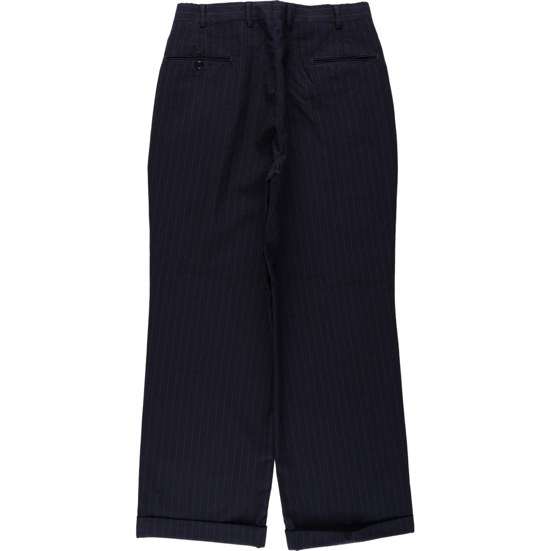 90'S Stripe Pattern One-Pleat Slacks Pants Men's W30 (approx.) Vintage unclear navy blue type Vintage Second Hand
