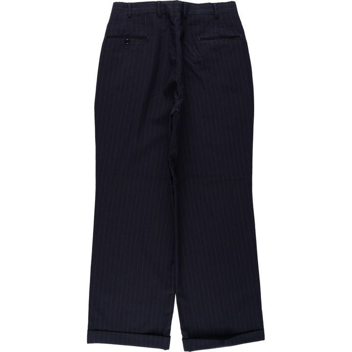 90'S Stripe Pattern One-Pleat Slacks Pants Men's W30 (approx.) Vintage unclear navy blue type Vintage Second Hand