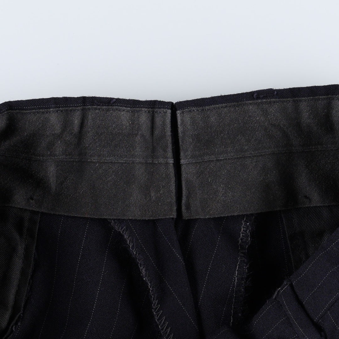 90'S Stripe Pattern One-Pleat Slacks Pants Men's W30 (approx.) Vintage unclear navy blue type Vintage Second Hand