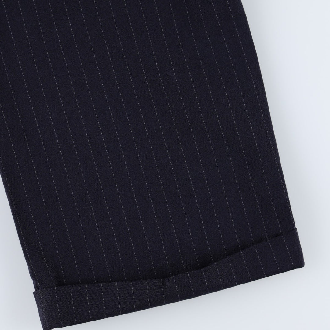 90'S Stripe Pattern One-Pleat Slacks Pants Men's W30 (approx.) Vintage unclear navy blue type Vintage Second Hand