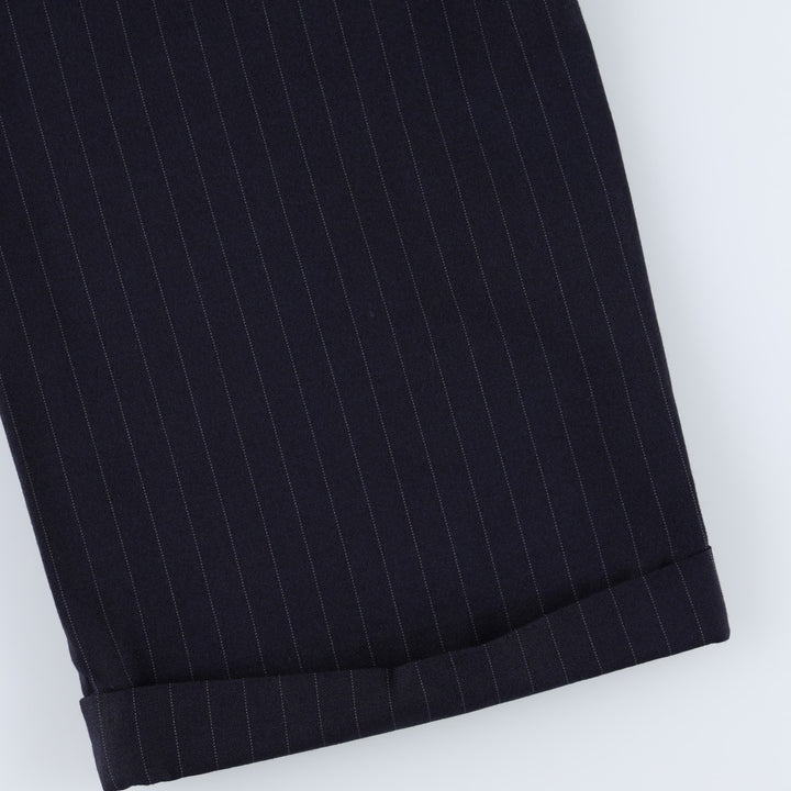 90'S Stripe Pattern One-Pleat Slacks Pants Men's W30 (approx.) Vintage unclear navy blue type Vintage Second Hand
