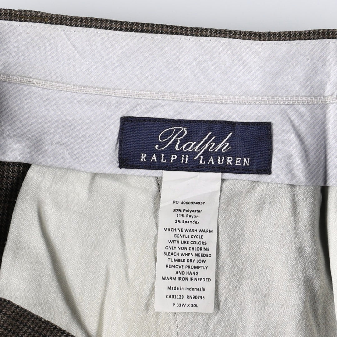 Ralph Lauren two-pleat gun club check slacks, men's size W34 (approx.) polyester brown type Vintage Second Hand