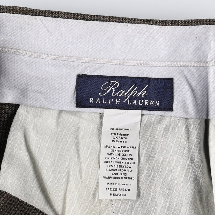 Ralph Lauren two-pleat gun club check slacks, men's size W34 (approx.) polyester brown type Vintage Second Hand