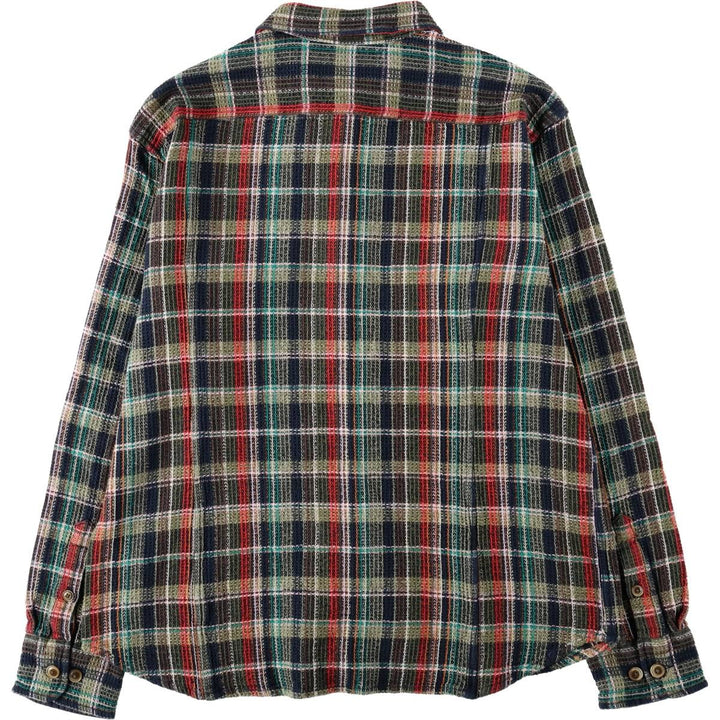Corridor Long-Sleeve Cotton Check Shirt, Men's Size L (approx.) cotton navy blue type Vintage Second Hand