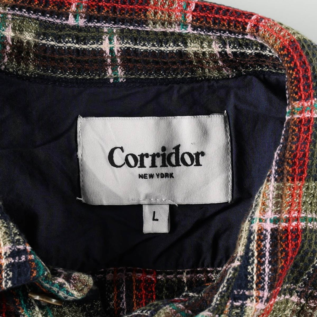Corridor Long-Sleeve Cotton Check Shirt, Men's Size L (approx.) cotton navy blue type Vintage Second Hand