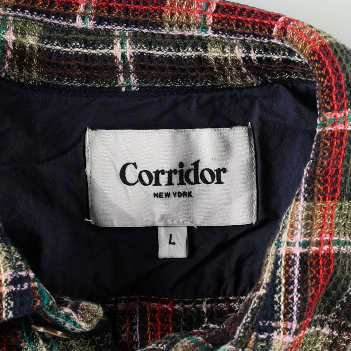 Corridor Long-Sleeve Cotton Check Shirt, Men's Size L (approx.) cotton navy blue type Vintage Second Hand