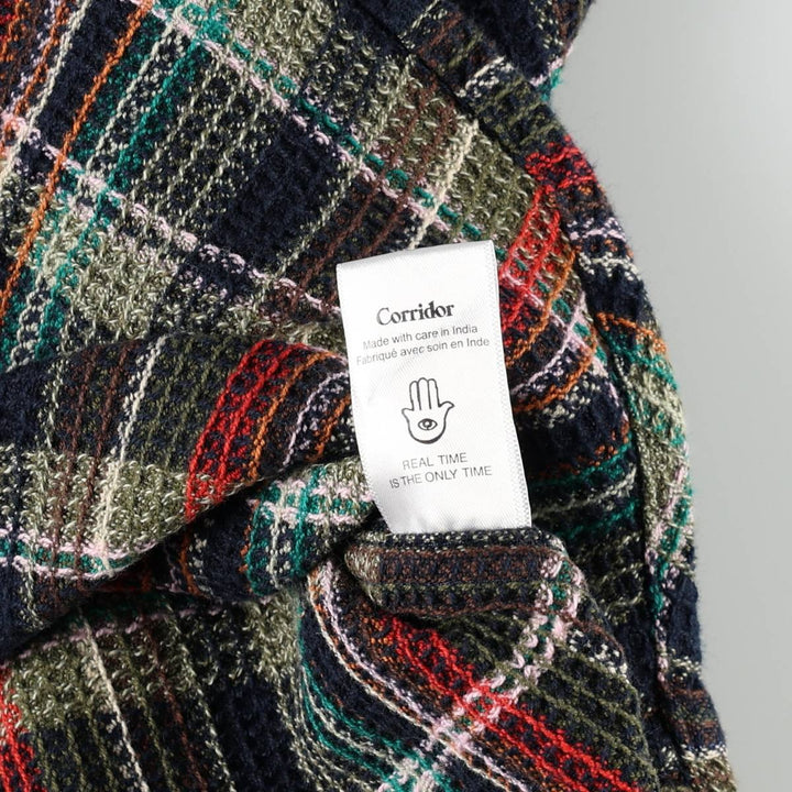 Corridor Long-Sleeve Cotton Check Shirt, Men's Size L (approx.) cotton navy blue type Vintage Second Hand